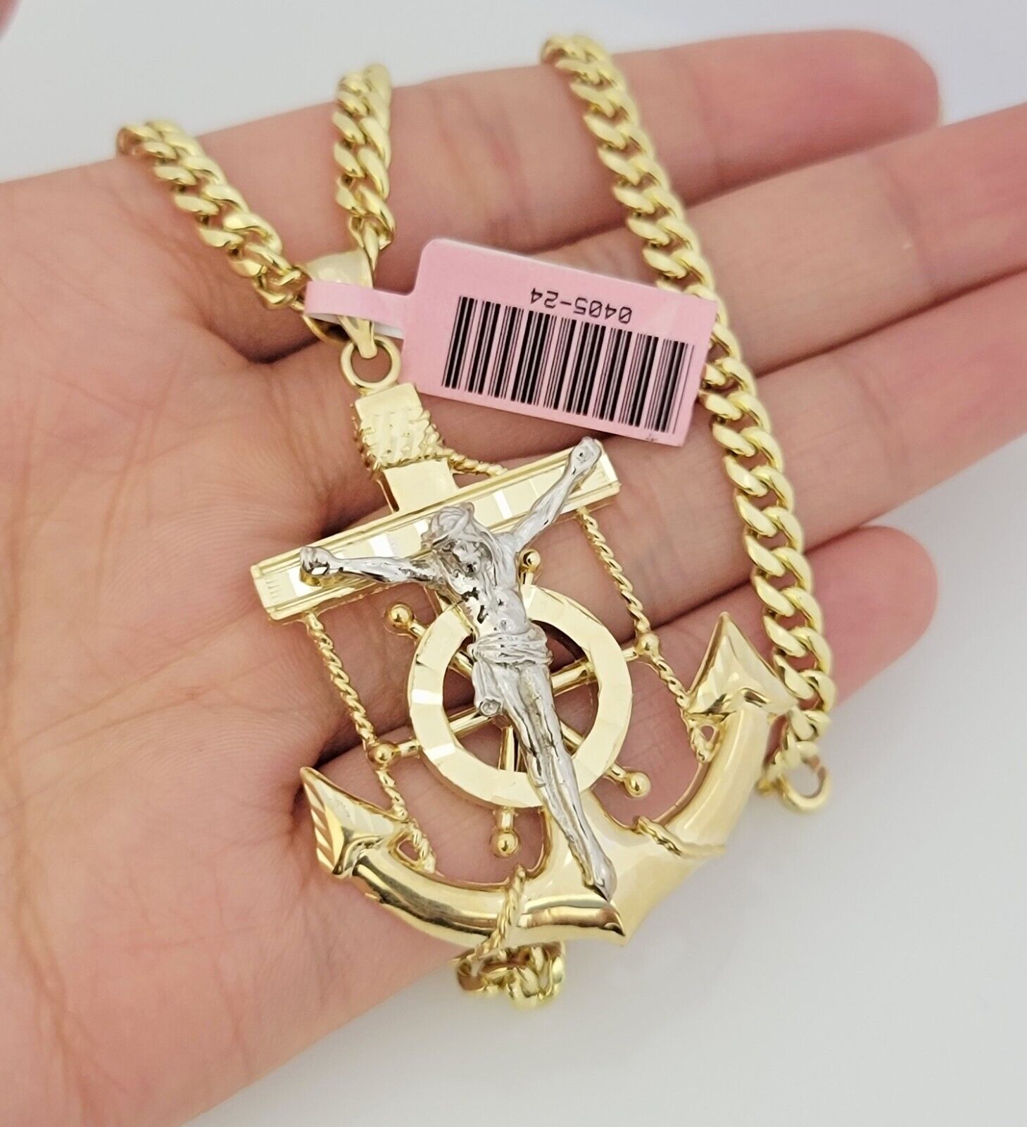Real 14k Gold Pendant Chain SET Miami Cuban Link 5mm 26" Necklace Anchor Charm